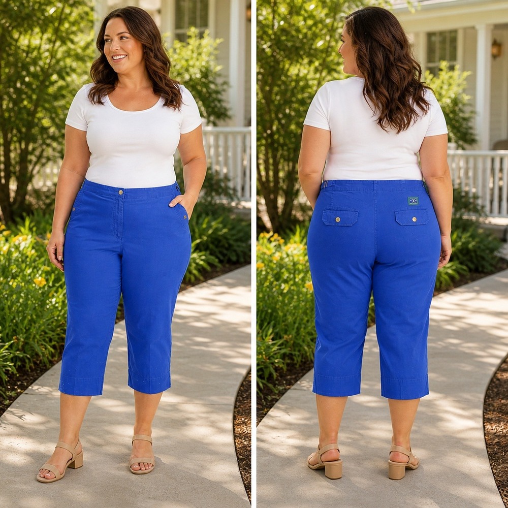 Lauren Ralph Lauren Blue Cotton Capri Pants Womens 16W Cropped Trousers